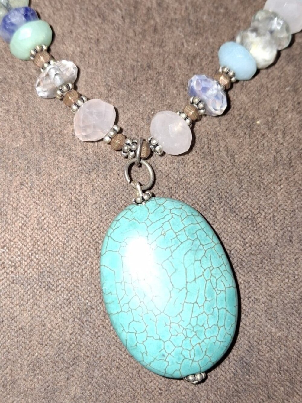 blue multi gemstone pendant necklace onyx, howlite, quartz etc handmade